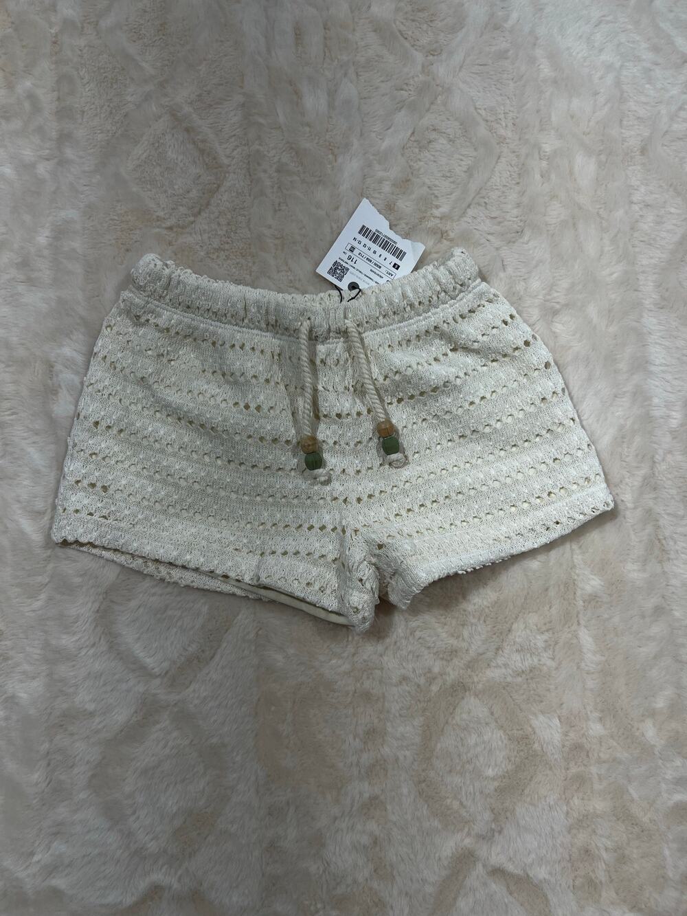 Zara Girls Size 6 Cream Crochet Knit Shorts NWT Boho Summer Beach Pull On